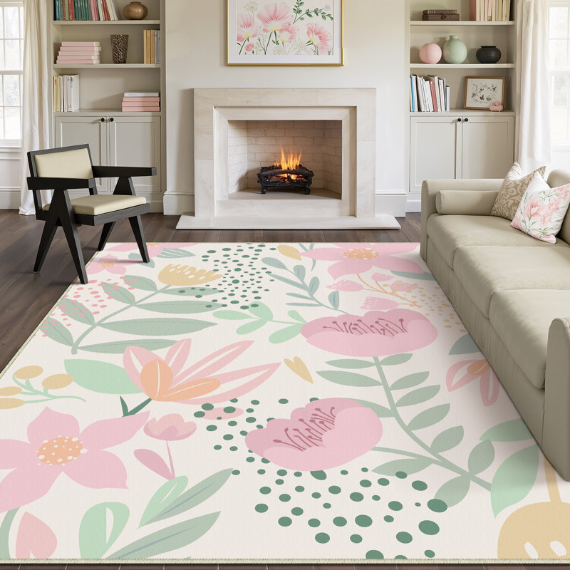 Tapis floral lavable à la machine Liora pour le salon, Rectangle 102 po x 138 po