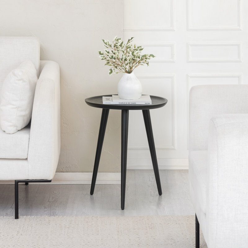 Zoey Solid Wood 3 Legs Accent Table, Black