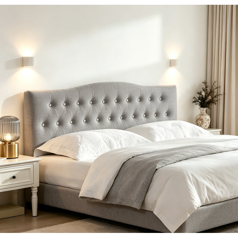 Tête de lit en lin à boutons en losange, hauteur réglable, Grand lit, Bouton diamant - gris