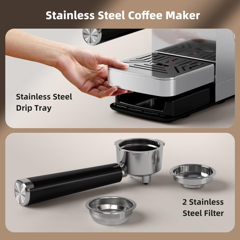 Machine à espresso COWSAR à 20 barres, cafetière en acier inoxydable avec mousseur à lait, buse à vapeur, contrôle PID, réservoir d'eau amovible de 40 oz