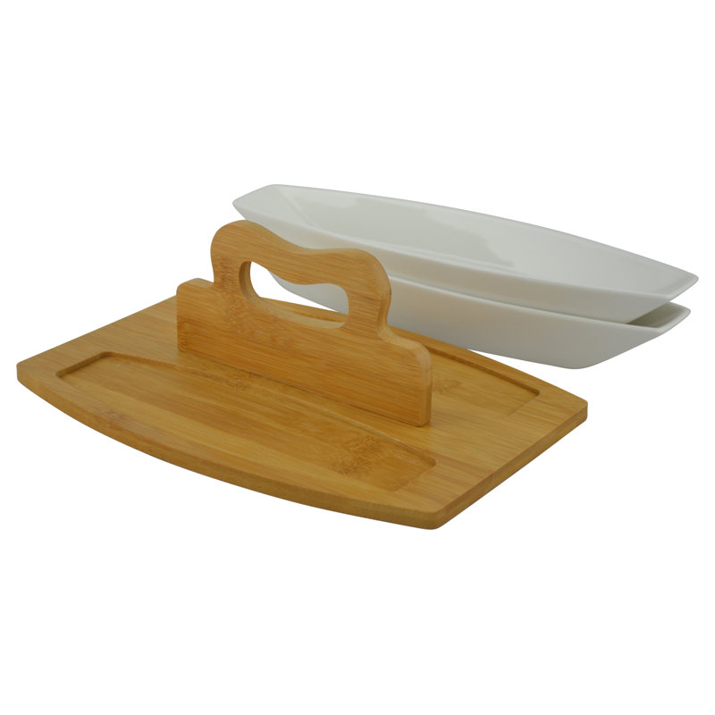 Gove 2 Section Appetizer Server with Bamboo Tray and Handle