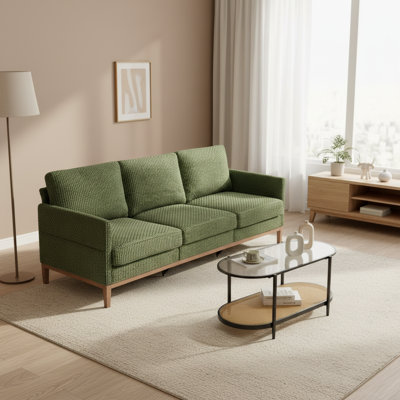 83'' Brown Plush 3-Seat Solid Sofa And 37.8'' Coffee Table