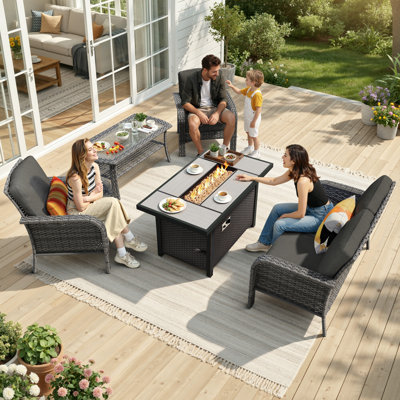 5 Piece Sofa Seating Group with fire pit and Cushions