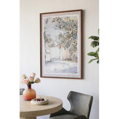 Hand-Painted Tuscan Courtyard Canvas Wall Art with Textured Pine Wood Frame for Farmhouse Decor, 31.5"x47.2"