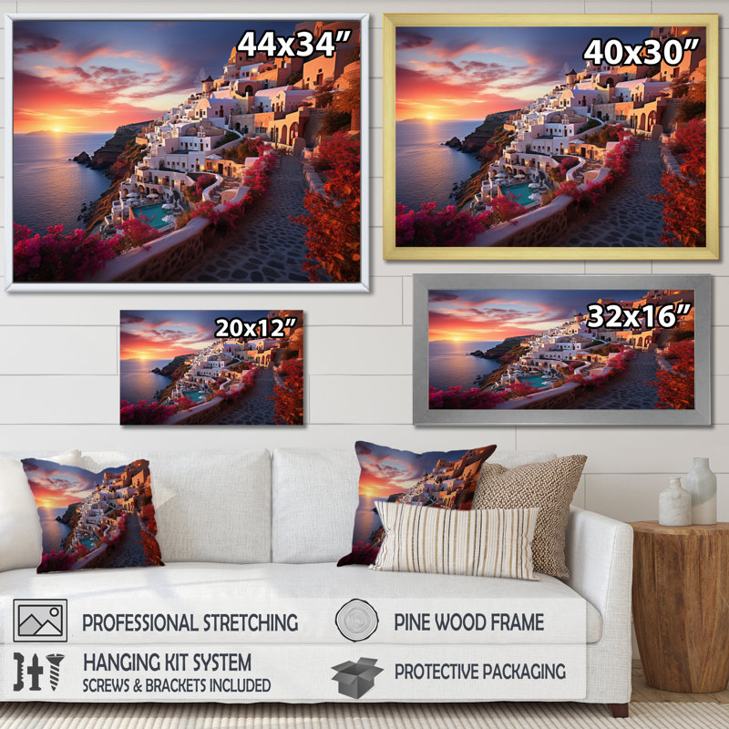 Grèce Oia Splendor IV sur toile, H 12 po x l 20 po x P 1 po, Cadre photo noir