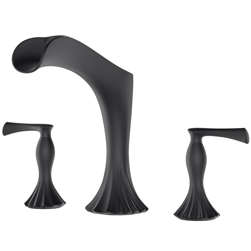 Garniture de robinet de baignoire romaine à fixation sur plateau à poignées doubles Rhen, Noir mat