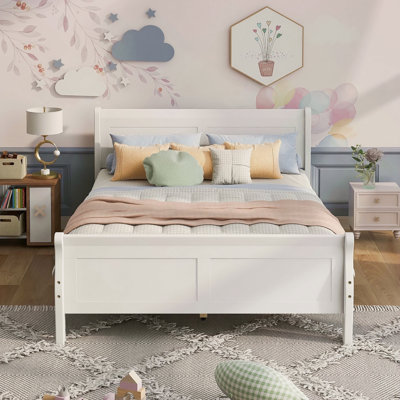 Wood Platform Bed With Headboard And Wooden Slat Support
