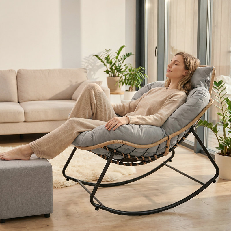 Metal Rocking Chair, Light Grey