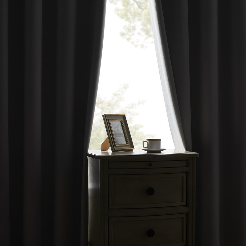 Leming Linen Like Polyester Blackout Room Darkening Grommet Curtain Pair, 52" W x 96" L, White