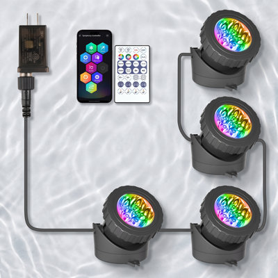 Ensemble de 4 lumières de piscine submersibles à DEL multicolores Shift, ensemble de lampes sous-marines à application Bluetooth avec indice de protection IP68, éclairage décoratif pour aquarium, aquarium, piscine, jardin et jardin