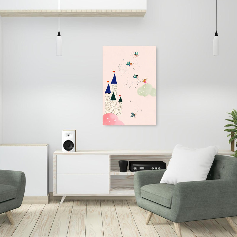 Magical Castle Fairies Dreamy Mystical Playful Architecture Landscape Wall Art Print by Mathieu - Wrapped Canvas Print