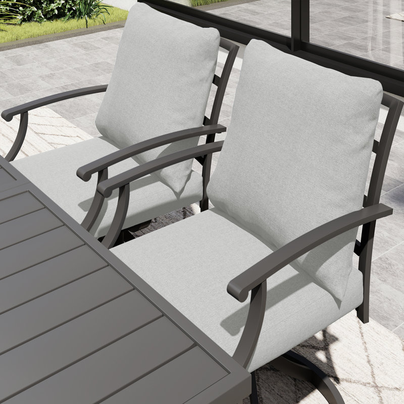 Chaises de patio en métal 2 pièces avec coussins gris Maynard, Gris