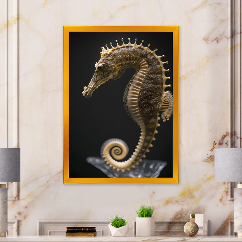 Reproduction d'art gracieux «Seahorse» - animaux, hippocampe, Impression dorée sur toile encadrée