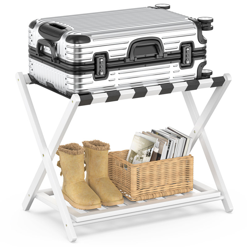 44cm W Bamboo / Rattan Luggage Rack, White