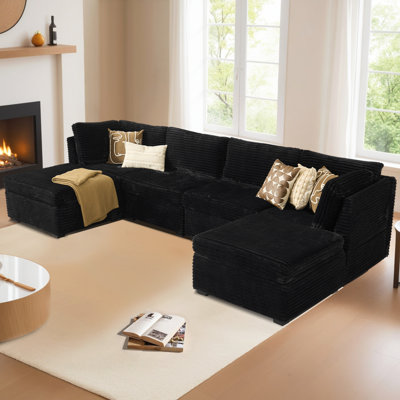 6-piece Modular Corduroy Sectional Sofa With Ottoman, Deep Seat Cloud Couch For Living Room & Bedroom, Easy To Assemble, Soft Upholstered Modern U-shaped Sofa