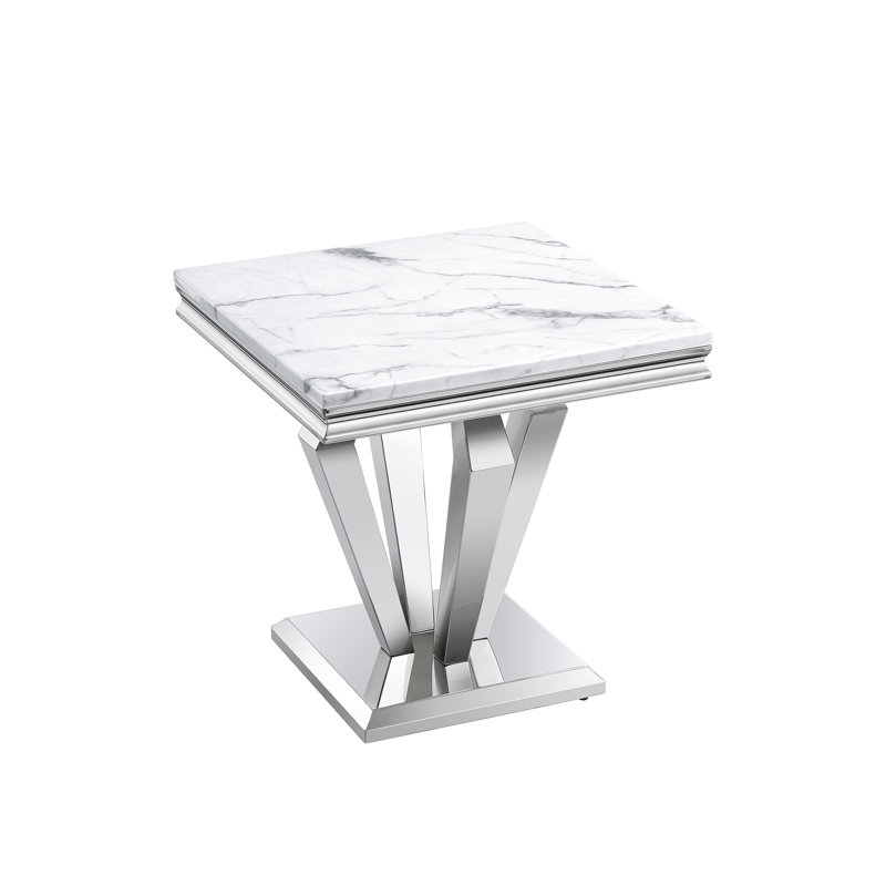 Dezhaun End Table, White, Silver