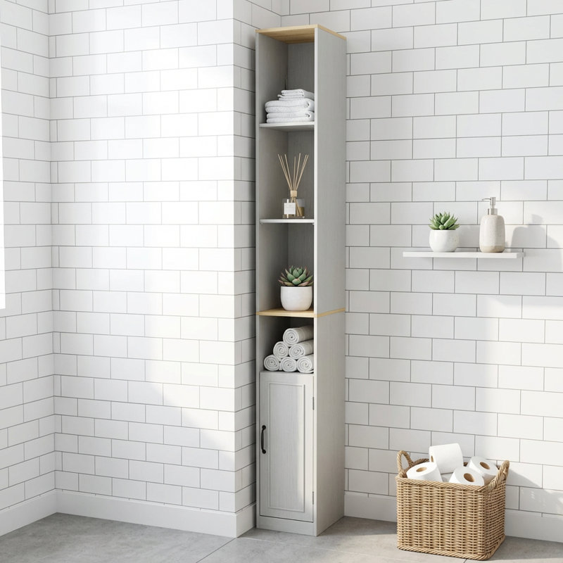 Tall Slim Freestanding Storage Cabinet with Adjustable Shelves and Door, Six-Tier Narrow Design