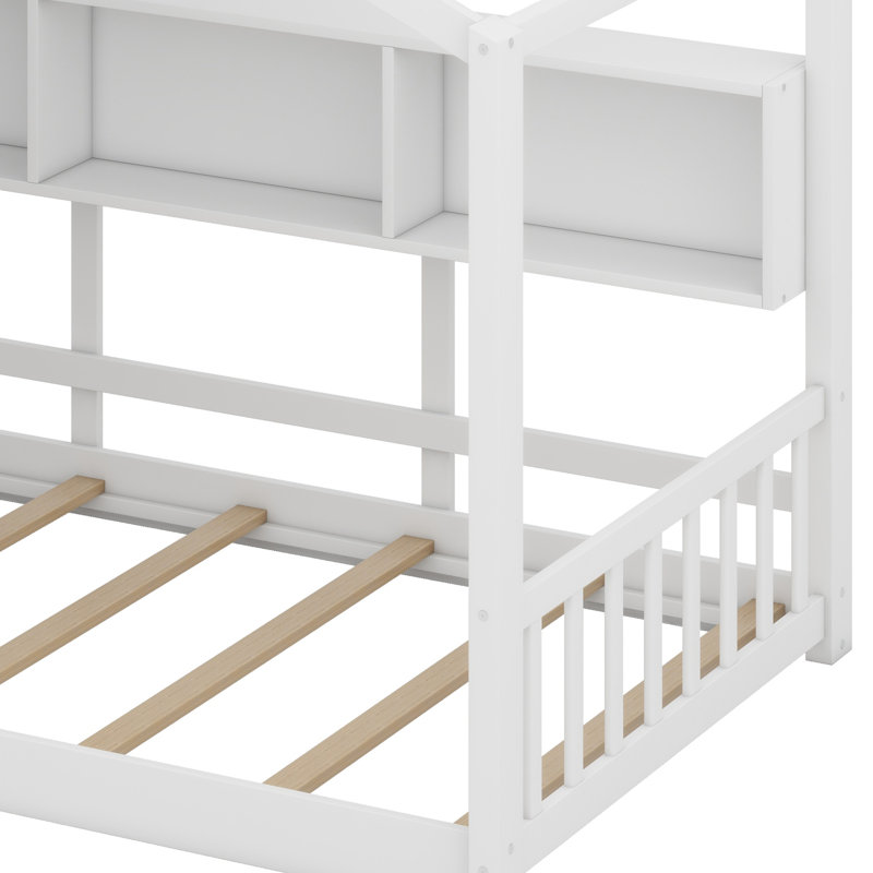 Lit sur pied pour enfant, lit Montessori pour enfants avec tablette de rangement, lit de jeu avec toit, Simple, Blanc