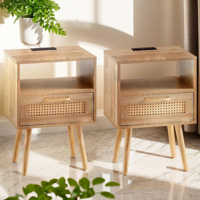Table de chevet moderne avec pieds en bois massif USB (ensemble de 2)