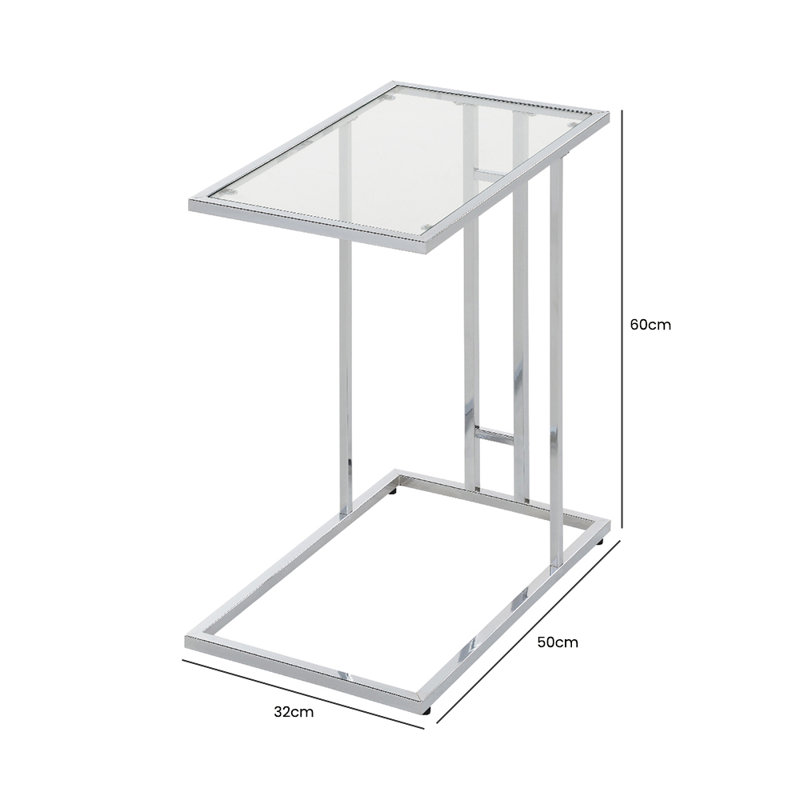 Glass Top C Table End Table, Silver