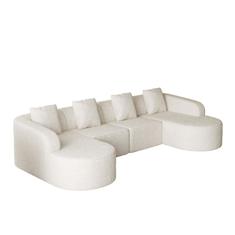 U-Shaped Sectional, White Polyester