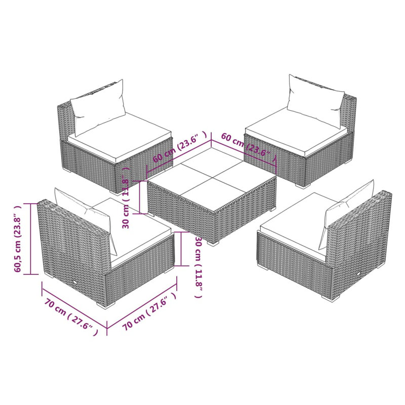 4 - Person Seating Group with Cushions, Black, Black
