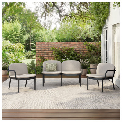 Luna 3-Piece Outdoor Patio Chat Set with Cushions, Black Frame and Beige Seats