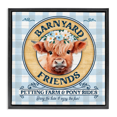 Barnyard Friends Plaid Framed Floater Canvas Wall Art by Mollie B.