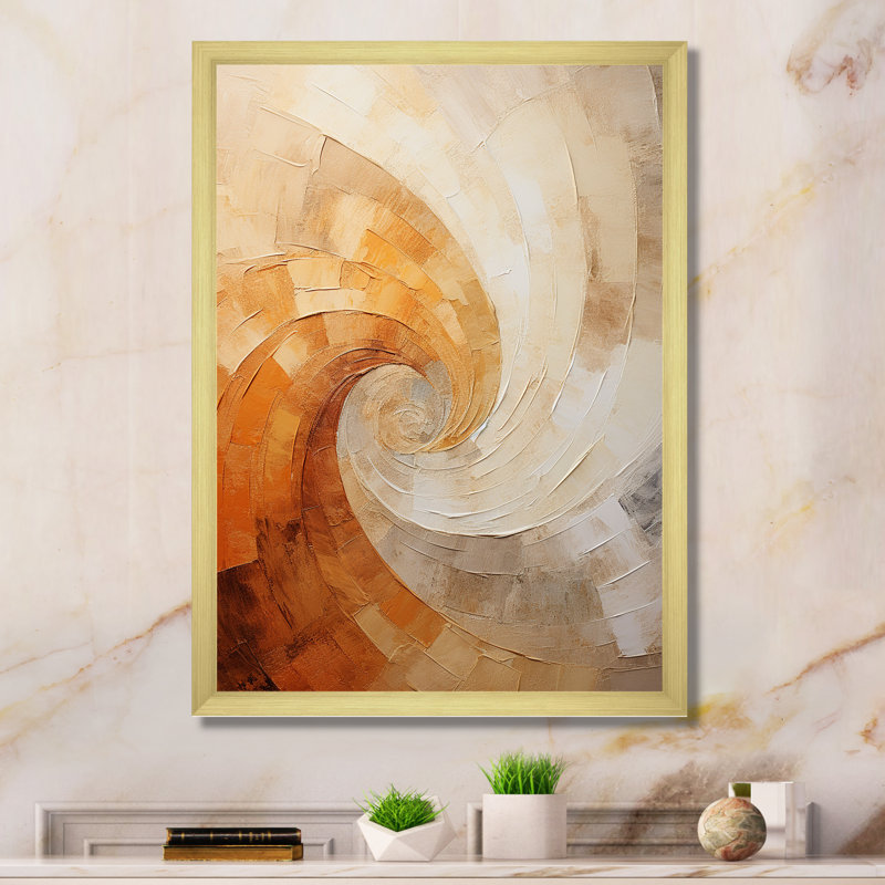 «Beige minimalisme spirales poteries II - spirales abstraites», art mural_106141, Impression dorée sur toile encadrée