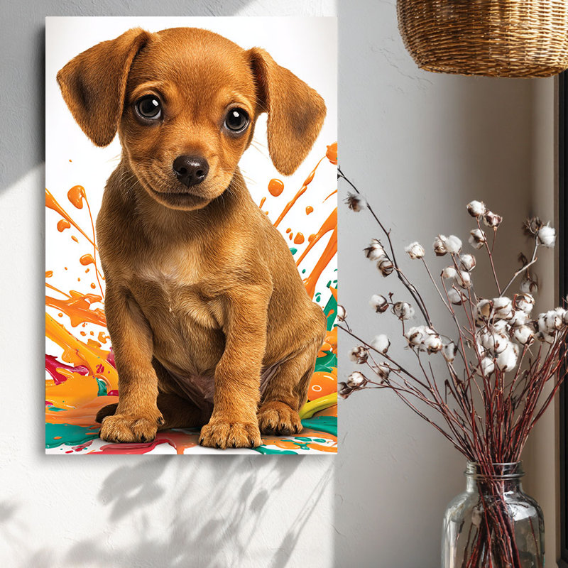 Vibrant Pop Art, impression sur toile chiot haute définition - Studio, 12*8 inch (30*20*2cm)