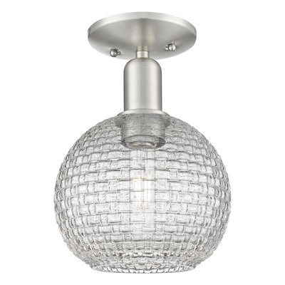 Arcadia - Chippenham - Plafonnier semi-encastré 1 lumière 8 po - Finition nickel brossé - Abat-jour panier en tissage transparent