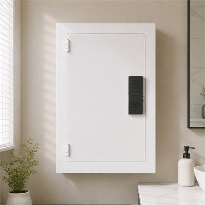 22.2"H 0.83 Cu Ft White 3‑Tier Hidden Wall‑Mounted Safe Q235 Cold‑Rolled Steel with Password Key Knob Adjustable Shelves & Mounting Holes