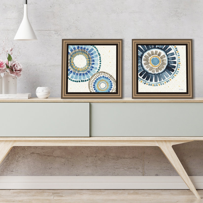 Ensemble de 2 reproductions sur papier "Indigold" par Lisa Audit, Encadrement bronze brossé
