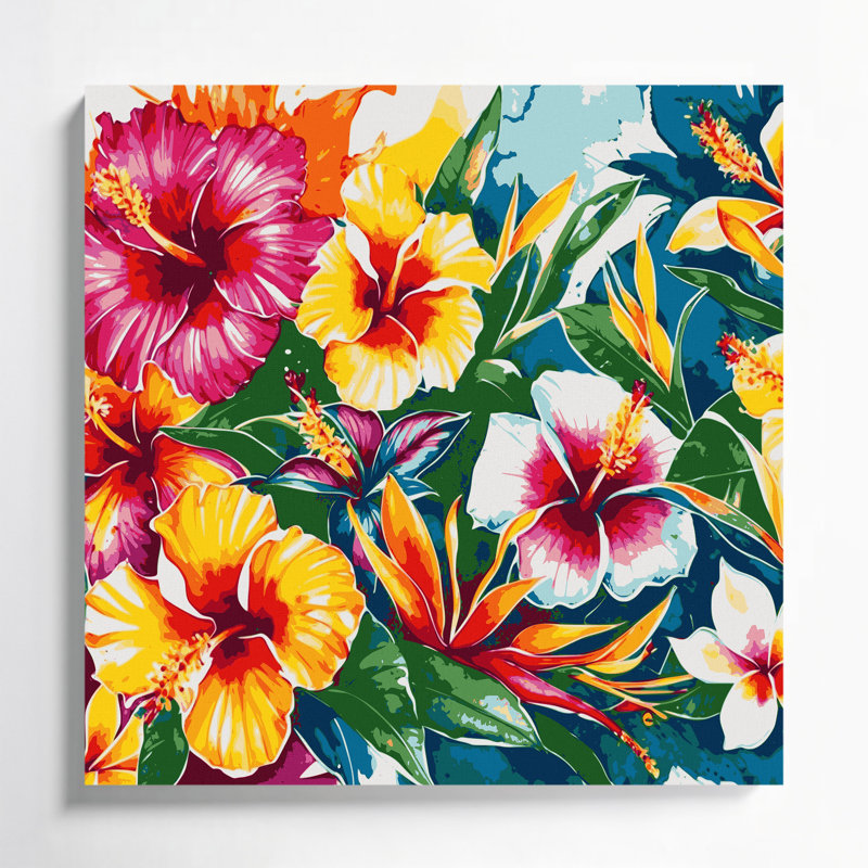 «Hawaiian Flower Brights», art mural sur toile beige, H 12 po x l 12 po