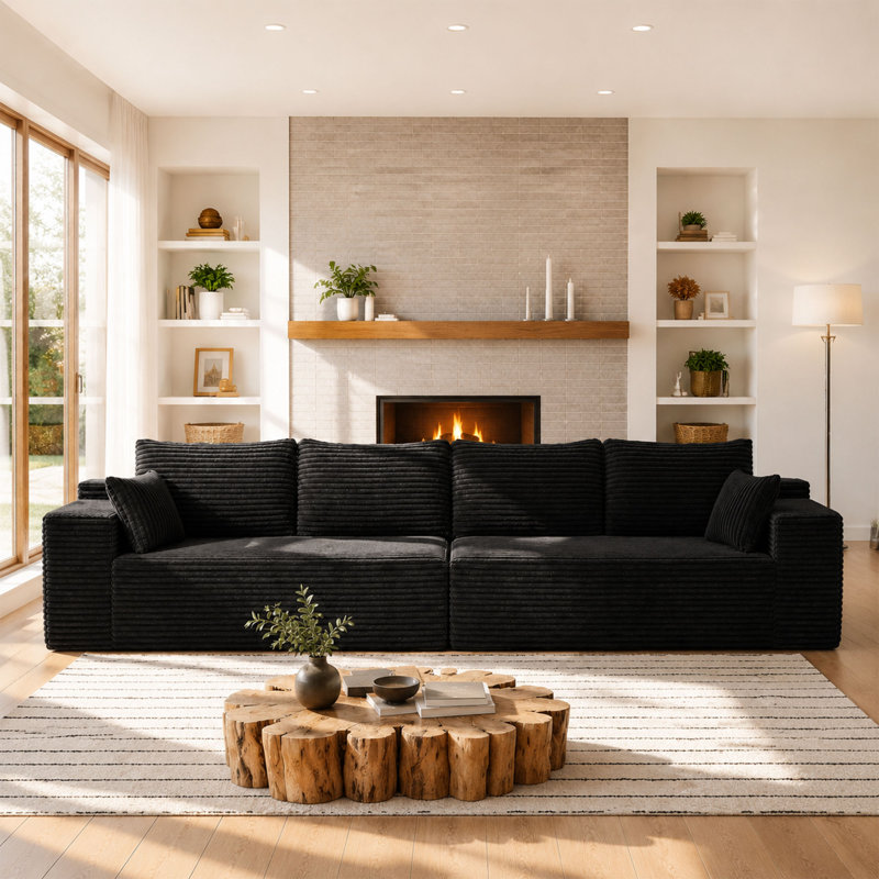 Canapé modulaire Boneless de 140 po en forme de nuage, canapé modulaire moderne avec siège profond, fauteuils rembourrés pour la chambre à coucher du salon, aucun assemblage requis (noir, 4 sièges)