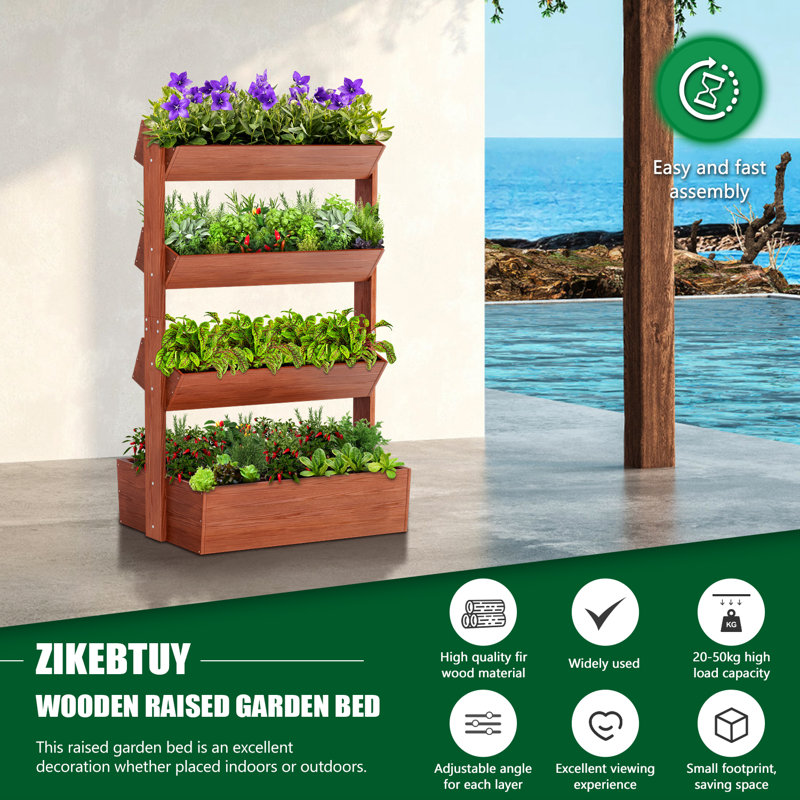 Lit de jardin vertical en bois Shanitha, support de plante en bois autoportant, H 55,1 po x l 18,1 po x P 29,9 po