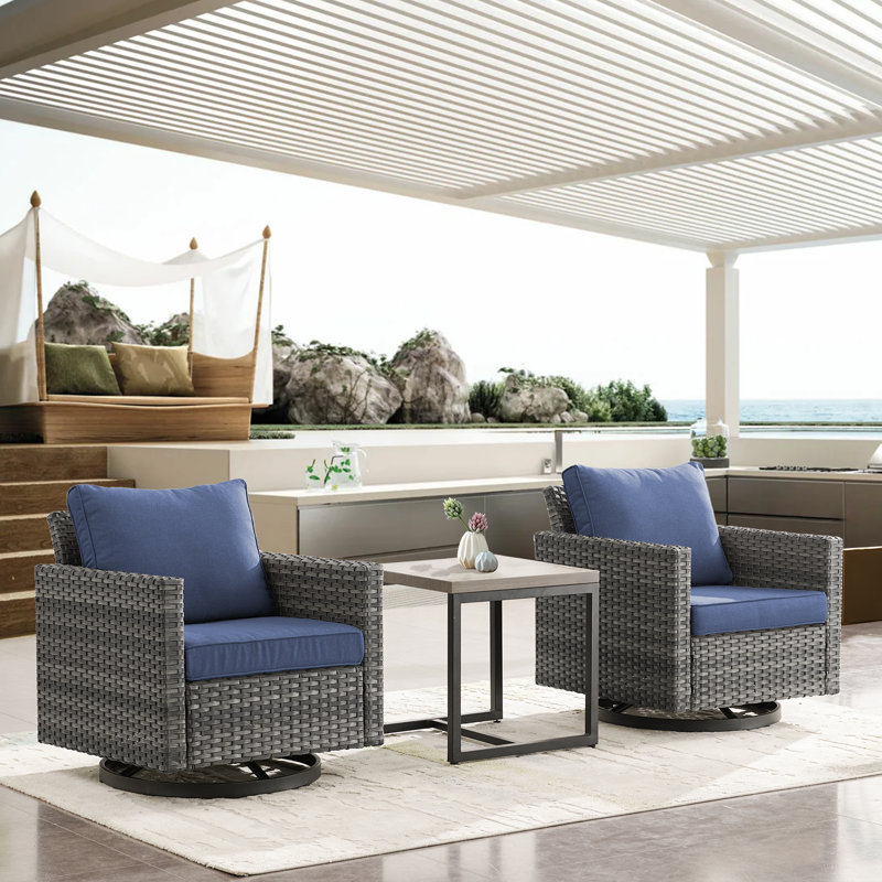 Nazime 2 Person Seating Group with Cushion, Gray, Blue