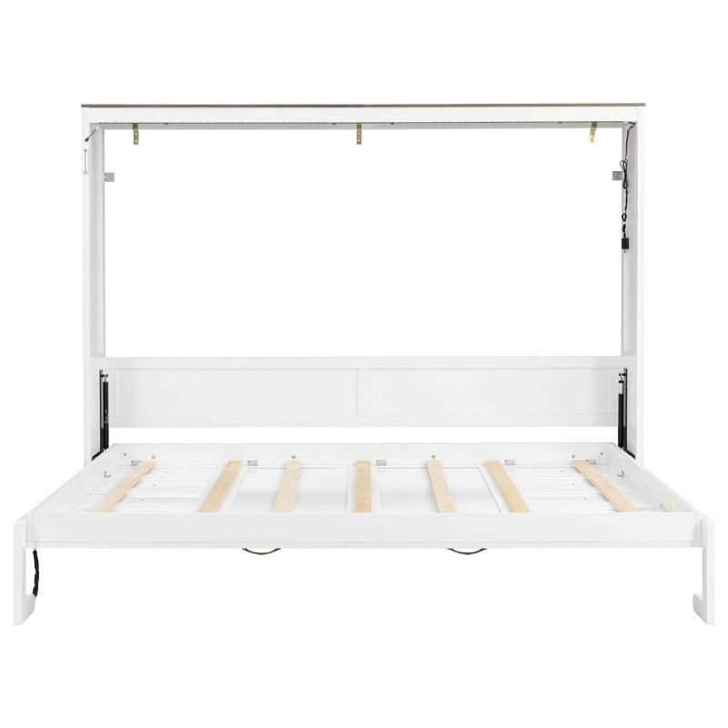 Lit escamotable double avec lumière DEL, peut être plié dans une armoire, armoire de lit murale cachée, Full / Double, Blanc