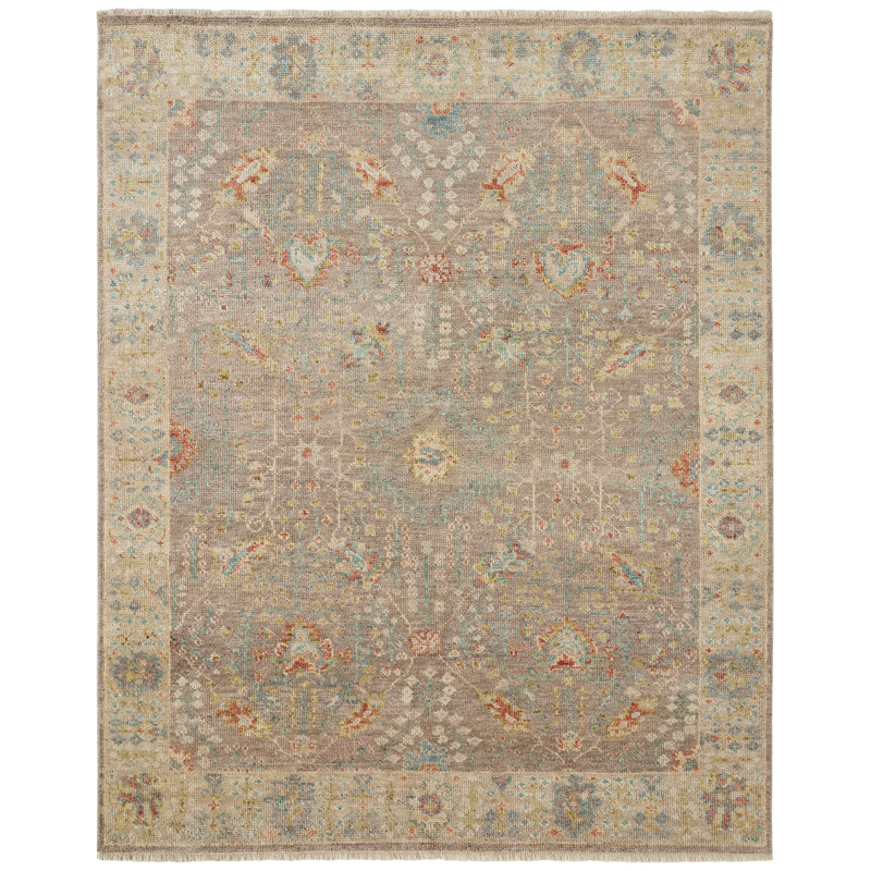 Hand Knotted Wool Oriental Area Rug in Begie, Rectangle 8' x 10'