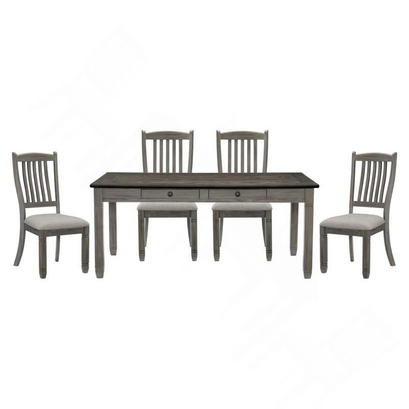 Ensemble de salle à manger 5 pièces gris antique avec 6 tiroirs et 4 chaises d'appoint de style campagnard décontracté