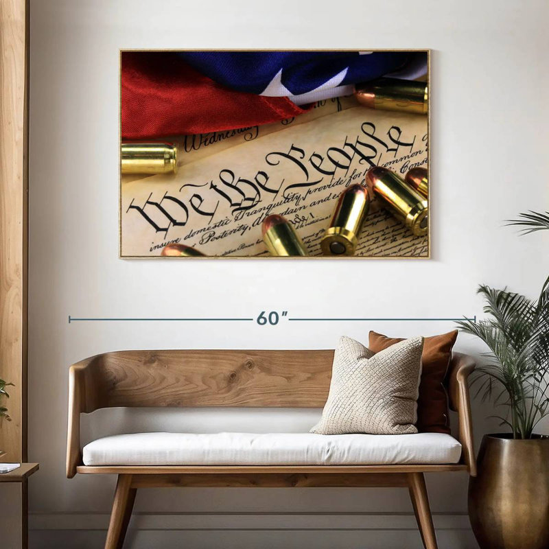 Constitution américaine, préambule et munitions, Cadre flottant en bois naturel, 46 po x 31 po