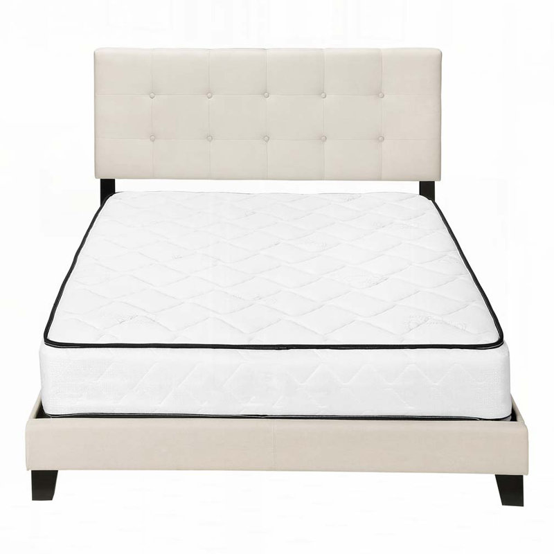 Lit plateforme en tissu d'ameublement, Beige, Grand lit
