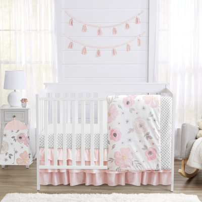 Watercolor Floral 4 Piece Crib Bedding Set