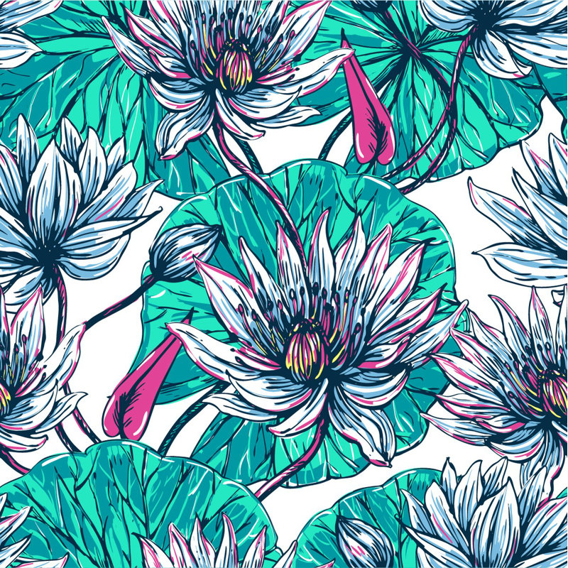 Water Lily Wallpaper Floral Tile