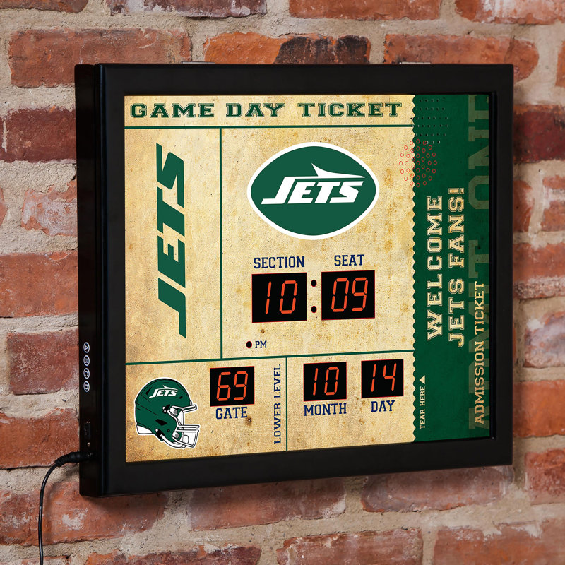 Horloge murale New York Jets, Brun clair / noir / vert, Jets de l'équipe sportive de New York
