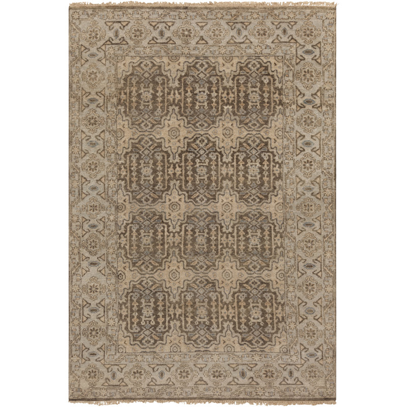 Cheshire Wool Geometric Area Rug in Charcoal, Rectangle 5'6" x 8'6"