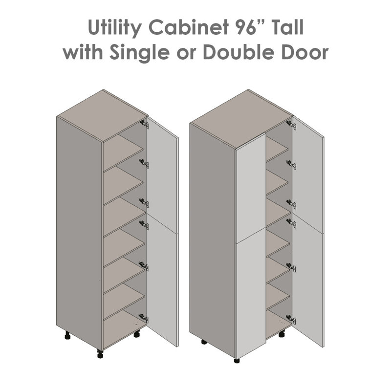 Armoire utilitaire 36 po x 96 po - Quatre portes - Avec porte en teck naturel, Gris, H 96 po x l 36 po