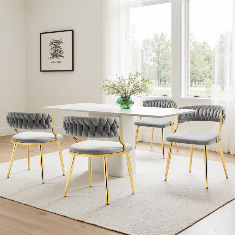 Christal 21.65'' W 4-Piece Velvet Dining Chair Set with Metal Legs, Gray
