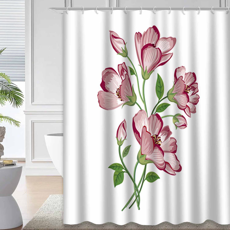 Rideau de douche imperméable à motif floral avec 12 crochets, L 72 po x l 78 po
