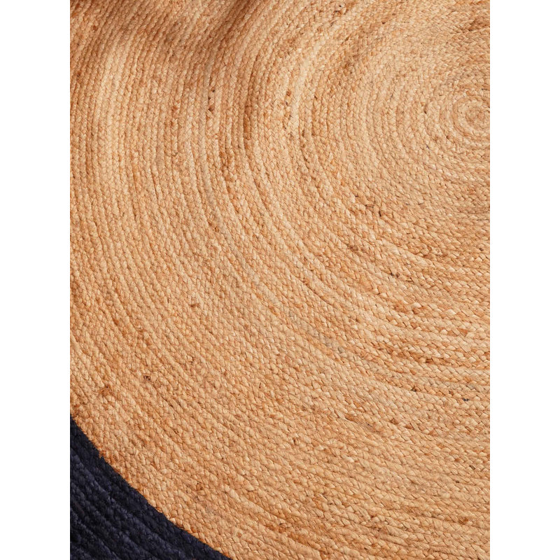 Wiedman Hand Woven Jute Eco-Friendly Solid Area Rugs - Round, Beige Blue Color, Contemporary Modern Design, Low Pile, Natural Fiber, Outdoor Indoor Handmade Area Rugs for Living Room, Bed Room